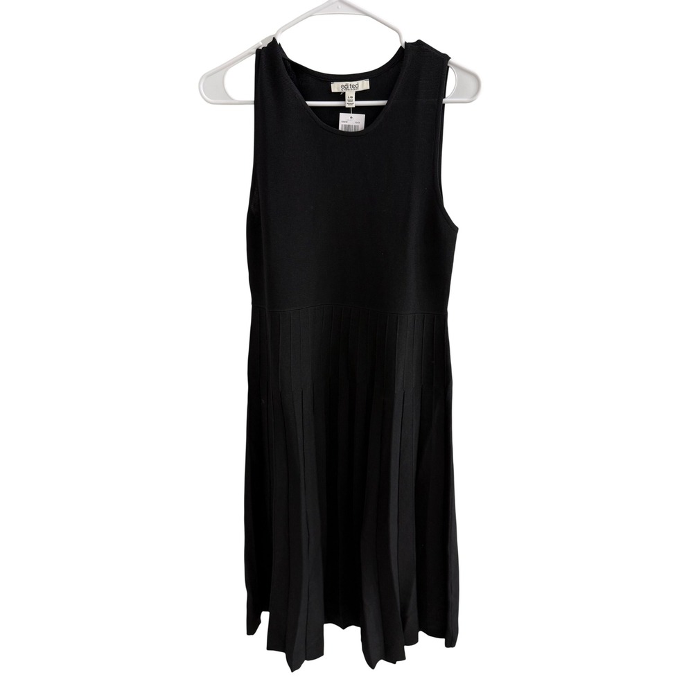 Edited by Remi Bader Black Pleated Knit Sleeveless Midi Dress Size Large NWT